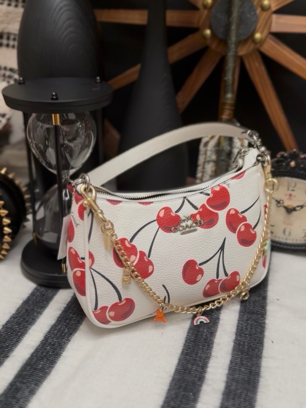 Coach White Leather Mini Shoulder Bag with Red Cherry Print